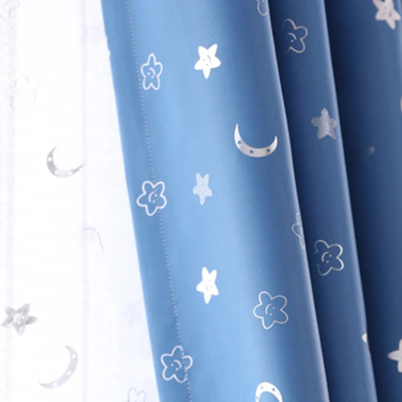 

Silver Star Moon Blue Blackout Curtains For Kids Room Cartoon Blue Pink Children Curtain for Living Room Window Drapes ZH046H