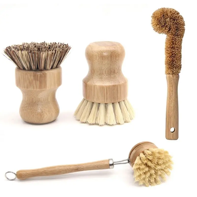 

Plant Based Cleaning Brush Set Bamboo Kitchen Scrub Brush Kit of 4 Clean Tableware Bottle Pot Cleaning Tool