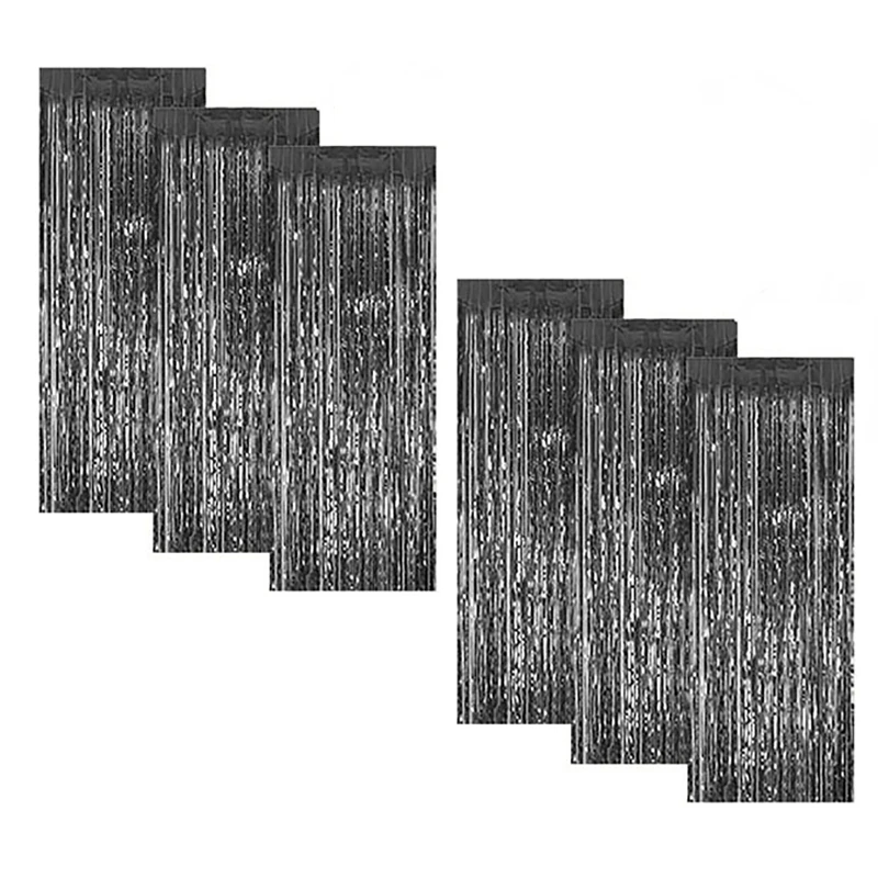 6 шт черный Фольга бахрома Шторы фон мишура Fringe s для фото на вечеринке ForParty