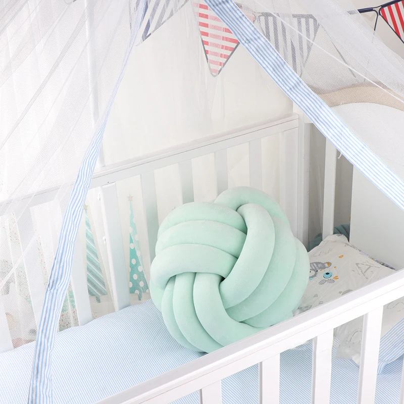 

27CM Baby Room Decor Handmade Braid Knot Ball Crib Bumper Soft Pillow Baby Bedding Set Cushion Infant Protector Photography