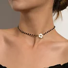 Ожерелье-чокер женское черное, с кристаллами и бусинами