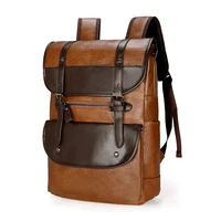 backpack leather bagpack large laptop backpacks male mochilas retro schoolbag for teenagers boys patchwork color brown black
