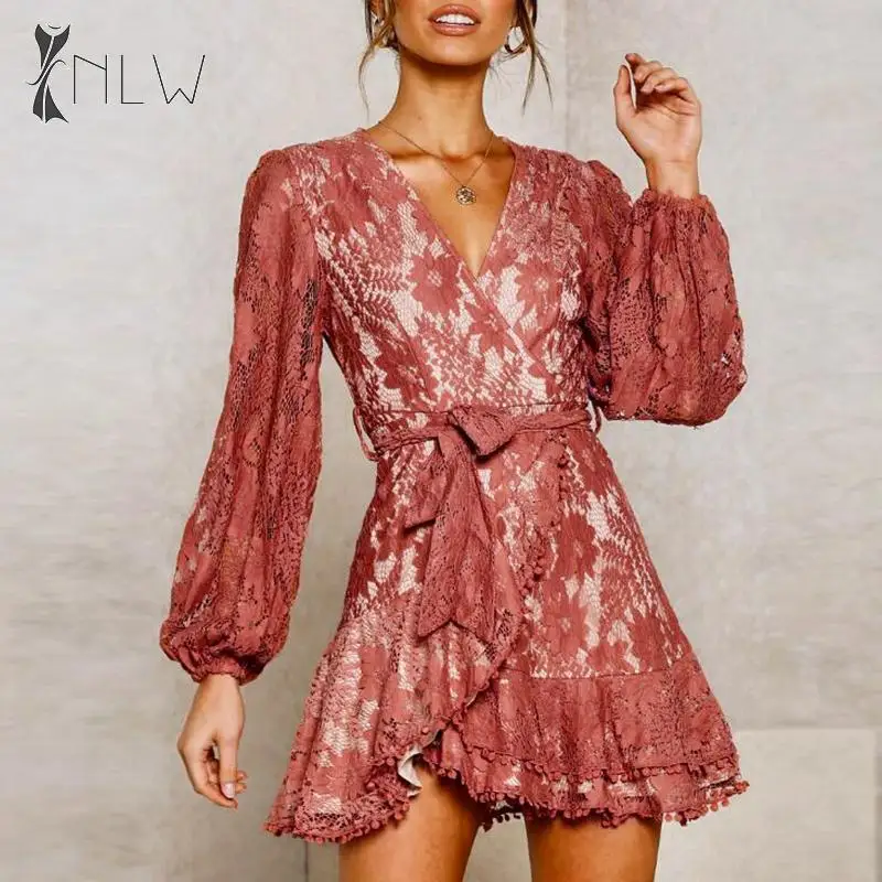 NLW одежда с длинными рукавами кружевное зимнее платье Для женщин Embriodery Сетчатое
