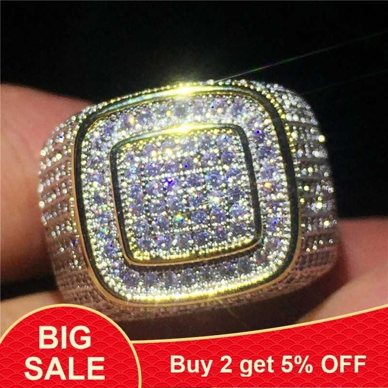 2018 мужское кольцо в стиле хип-хоп желтое золото серебро 925 пробы с кубическим