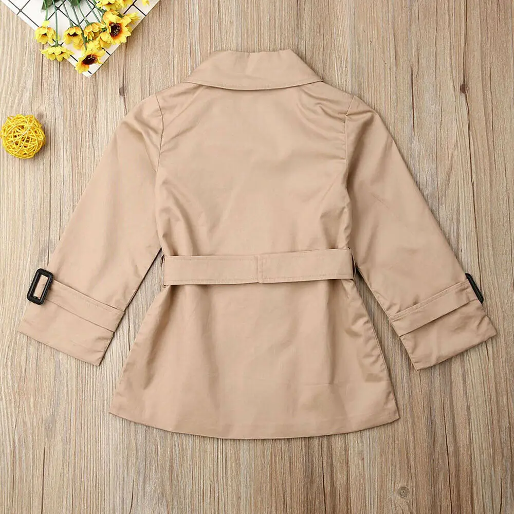 

2-7Y Autumn Fashion Kids Girls Lapel Trench Long Sleeve Khaki Jacket Lined Trench Coat Outwear Belt Fur Jacket Kid 2021 Hot Sale