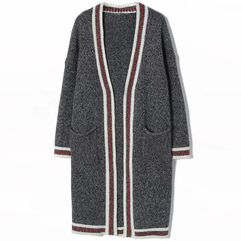 Зимний женский длинный вязаный свитер в клетку куртка Осенний кардиганы Женский