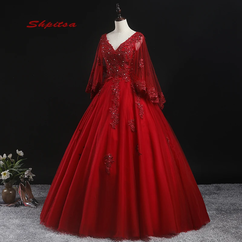 Красное Бальное Платье кружевные платья для Quinceanera 15 сладких 16 пышных с курткой
