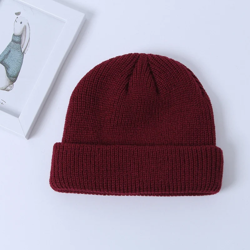dark red Зимняя Лыжная шапка ребристый трикотажный с манжетами короткая Дыня хип хоп Skullies Beanie теплая вязаная шапка мужские зимние шапки для мужчин - Цвет: dark red