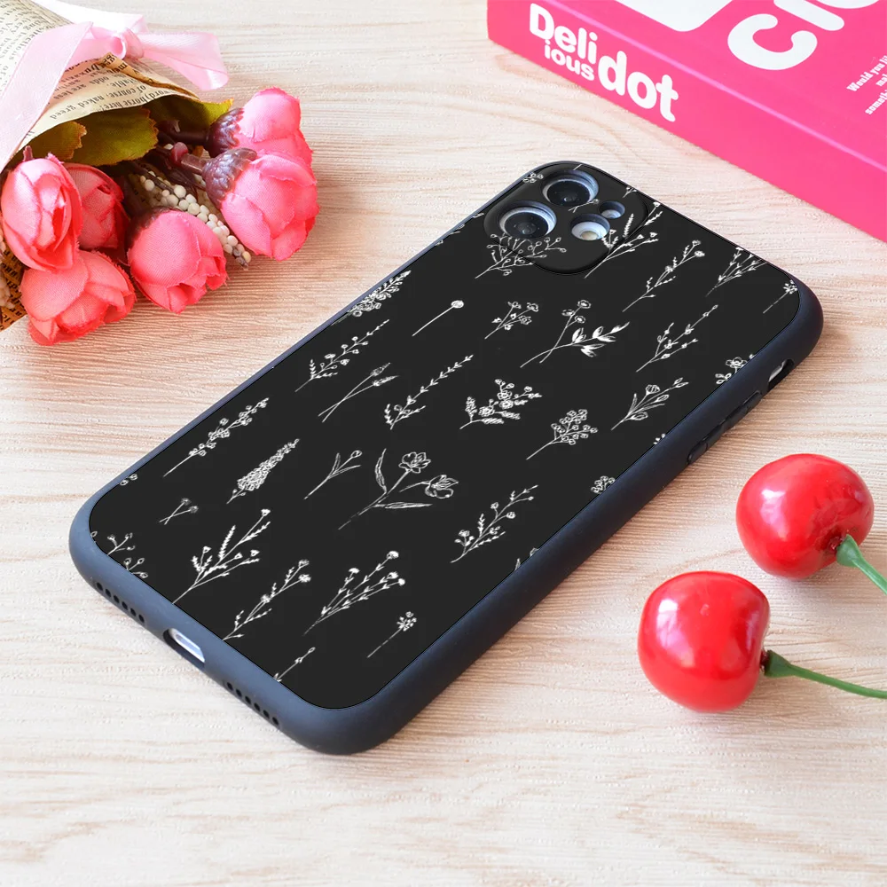 

For iPhone Black Wildflowers Print Soft Matt Apple Case