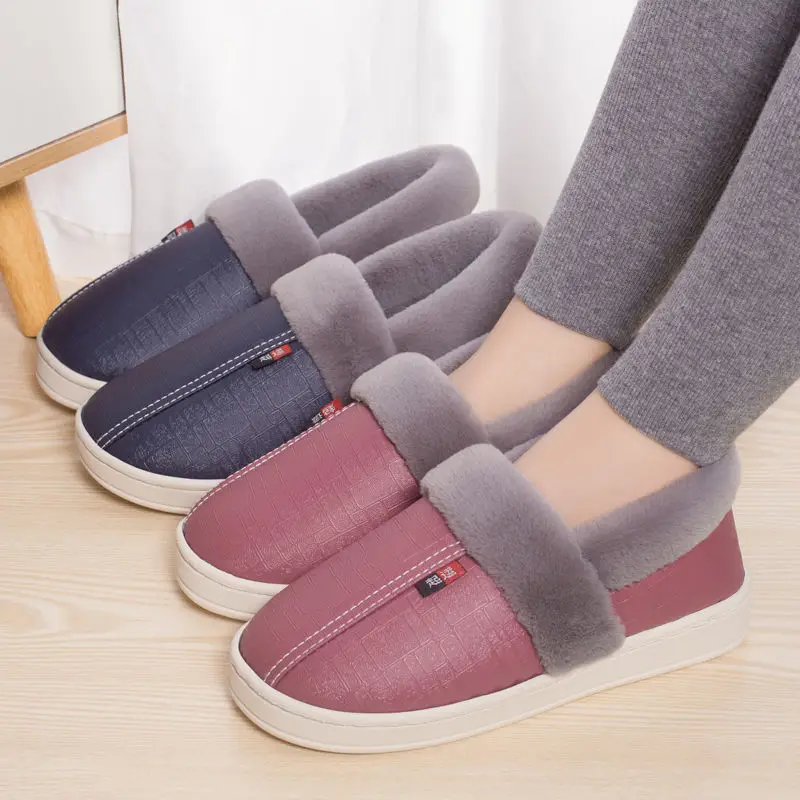 

Waterproof Snow Boots for men 2021 Thick Plush Warm Ankle home Woman Patent Leather Fur Cotton Padded Shoes Flats
