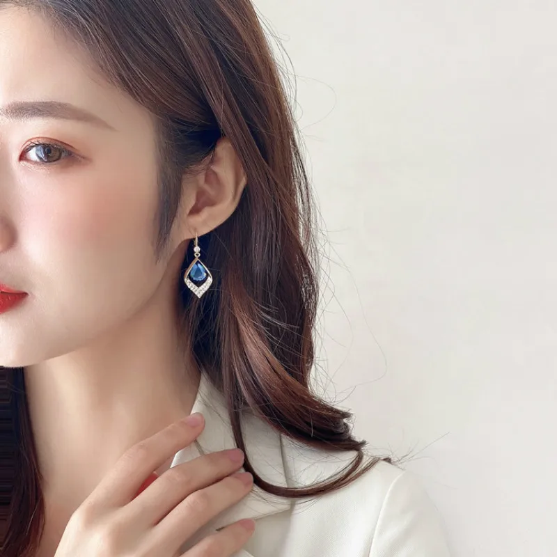 Новинка 2021 Роскошные модные украшения в стиле бохо синие хрустальные Висячие