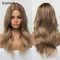 emmor synthetic womens long wavy wigs middle part dark blonde wigs natural wavy heat resistant wig for women cosplay party wigs