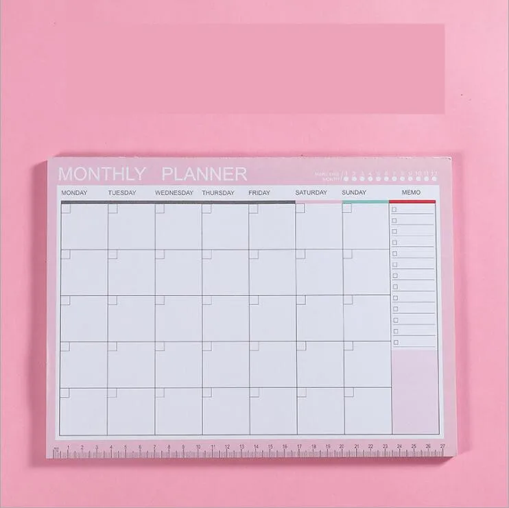 Monthly plan pink Блокнот kawaii ежедневный Еженедельный ежемесячный годовой календарь планировщик организатор расписание журнал книга школа А4 цветок - Цвет: Monthly plan pink