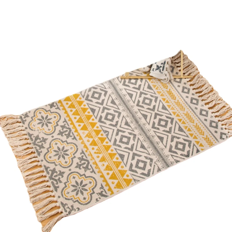 AFBC Ретро богемный ручной хлопковый ковер с кисточками коврик для кровати