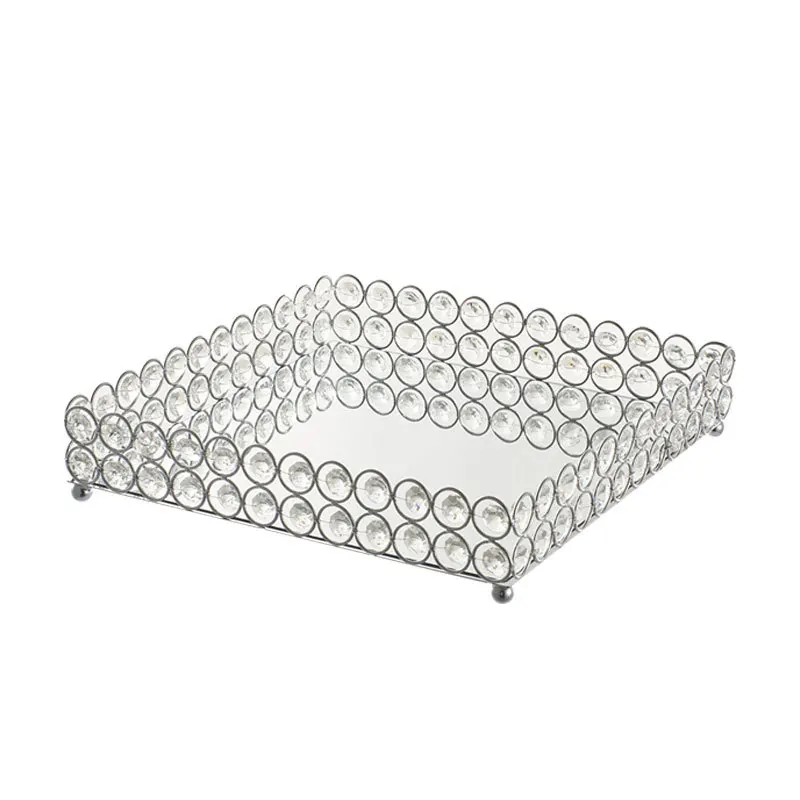 

Modern Mirrored Crystal Vanity Makeup Tray Ornate Jewelry Trinket Tray Organizer Cosmetic Perfume Bottle Tray Home Decor MJ1013