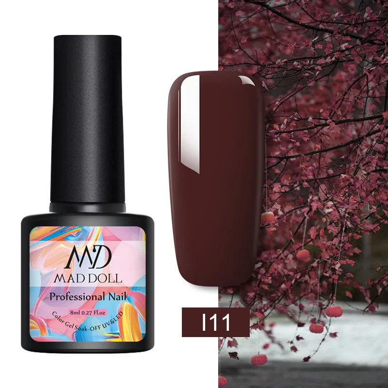 I11 MAD DOLL, 8 мл, Гель-лак для ногтей, полуперманентный маникюр, геллак, верхнее покрытие, замачиваемый, Гель-лак, 60 цветов на выбор - Цвет: I11