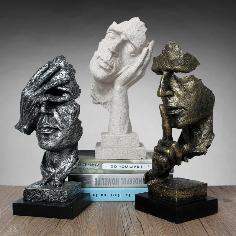 Modern Silence Is Gold Sculpture Thinker Abstract Statue Resin Art Ornaments Figurines Craft Home Decoration Wedding Gift | Дом и сад