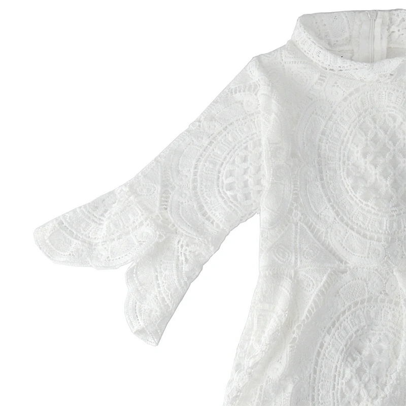 

dress 2020 new hit girls autumn lace White dress trumpet sleeve all-match princess clothes children's clothes 2 to 8 years
