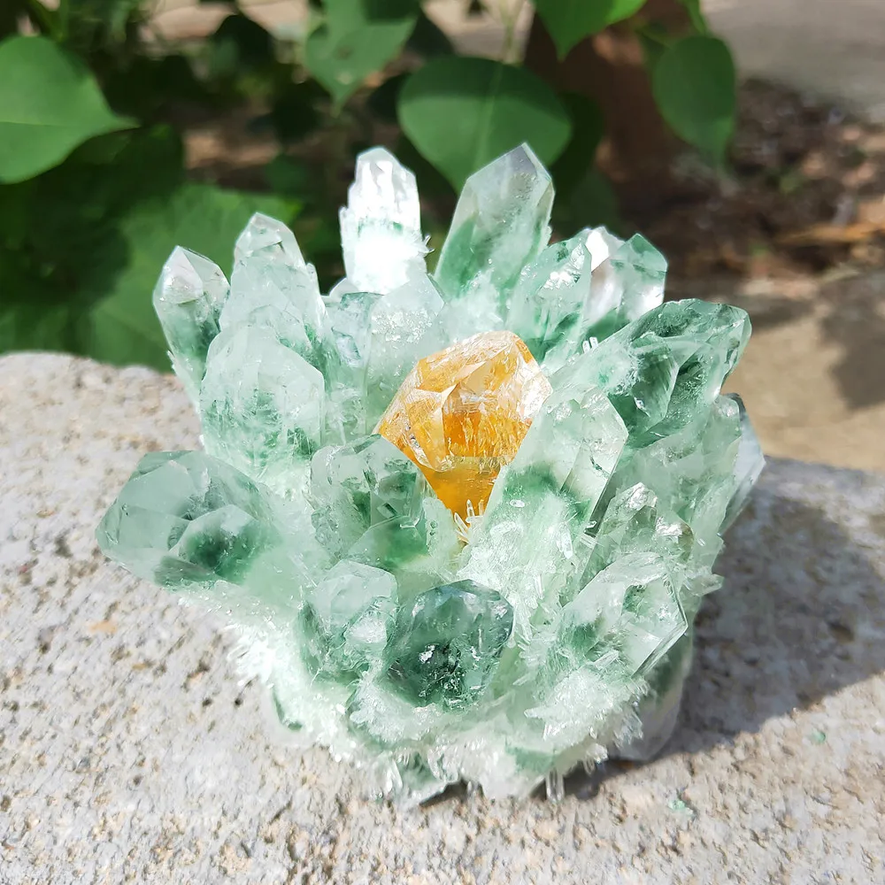 

300-1000g Garden Crystal cluster Natural green ghost quartz Mineral Ore vug raw gemStone specimen Healing home decor