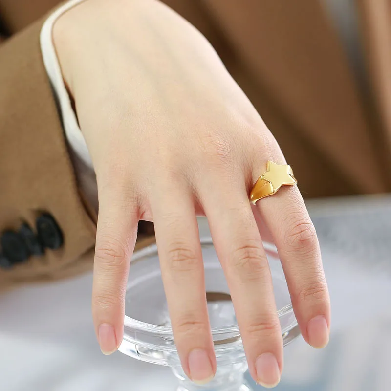 Женское кольцо с пятиконечной звездой из нержавеющей стали 316L Индивидуальные