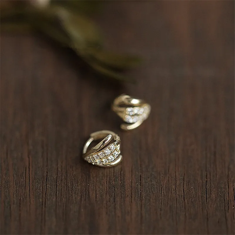 

925 Sterling Silver French Simple Crystal Ear Bone Clip Without Pierced Light Luxury 14k Gold Plating Jewelry Gift