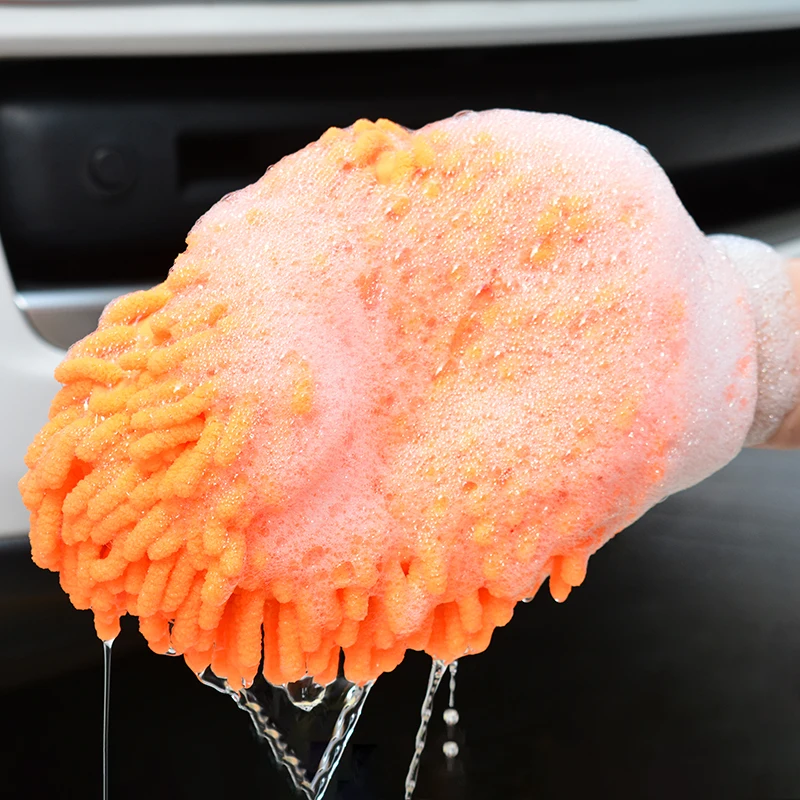 

2pcs Microfiber Car Wash Glove Mitt Soft Window Washing Long-Stay Chenille Coral Gloves Auto Cleaning Tool 14x23x2.5CM