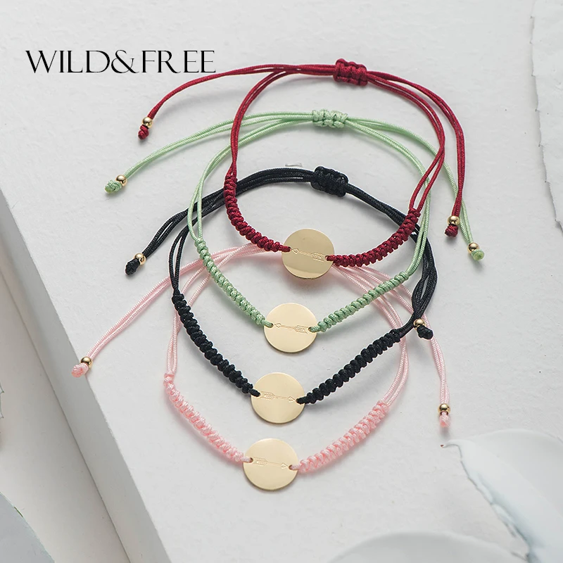 Wild& Free ручной работы 4 цвета плетеный веревочный браслет золотой из нержавеющей стали круглый многоцветный Браслет Дружбы Шарм аксессуары