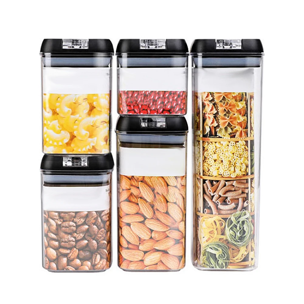 

5 Psc Food Storage Container Plastic Kitchen Refrigerator Noodle Box Multigrain Jar Transparent Sealed Plastic Storage Container
