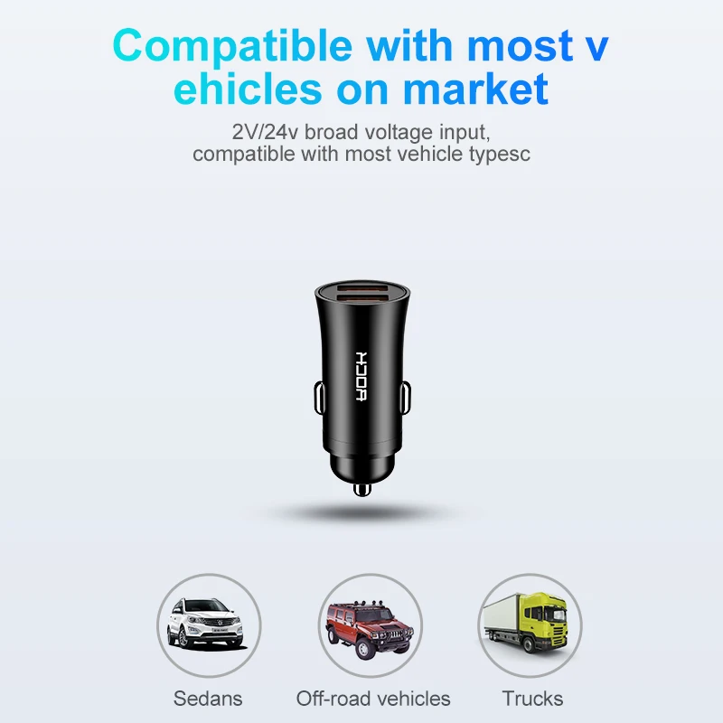 Автомобильное зарядное устройство ROCK 32W Dual USB Supercharge Quick Charge 4 0 3 SCP 5A для Samsung Huawei