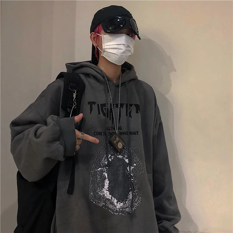 Толстовка мужская с капюшоном и начесом модная свободная толстовка в Корейском