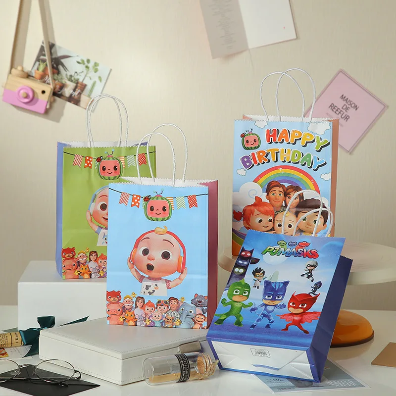 

Cartoon Paper Packaging Bags Boy Girl Blue Gift Bags Thank You Bags Gift Bag with Handles for Baby Shower Birthday Party Favors
