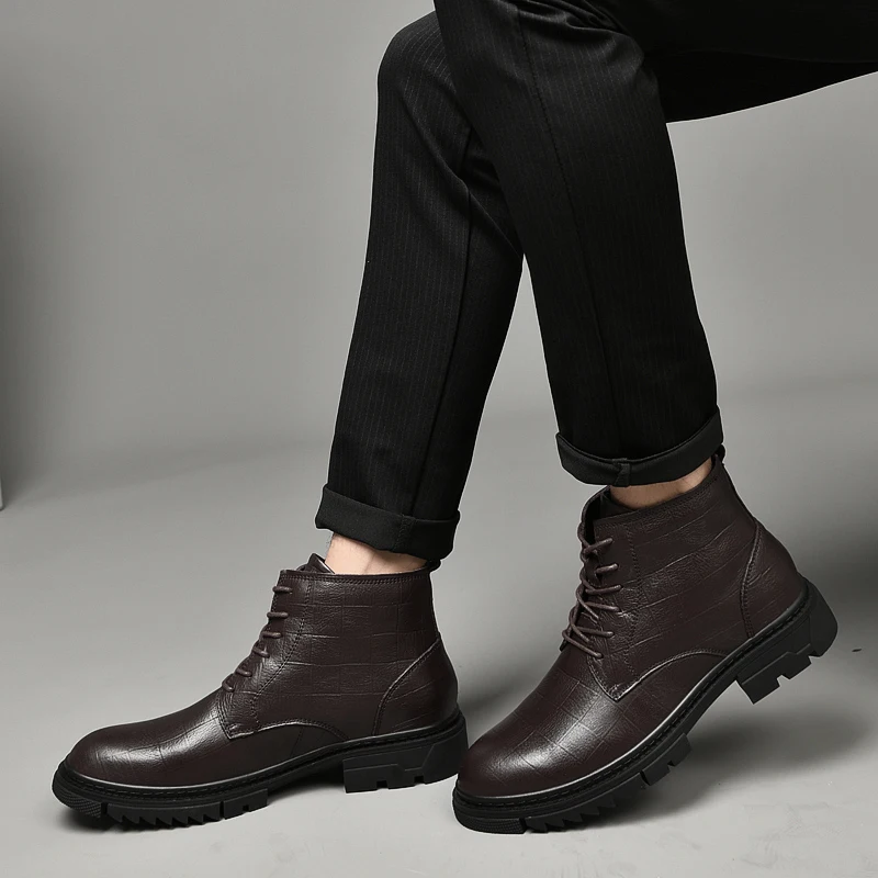 Мужские зимние ботинки в деловом стиле; Мужская теплая Повседневная обувьиз натуральной кожи на меху; Дизайнерские мужские ботинки-оксфорды ручнойработы; Мужские ботинки наивысшего качества