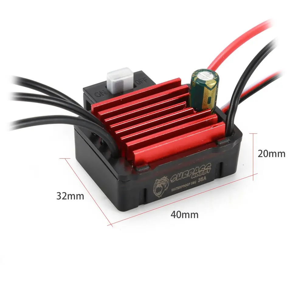 

SURPASSHOBBY KK 35A Waterproof Sensorless Brushless Speed Controler 2-3S ESC for 1:14 1:16 RC Car Model