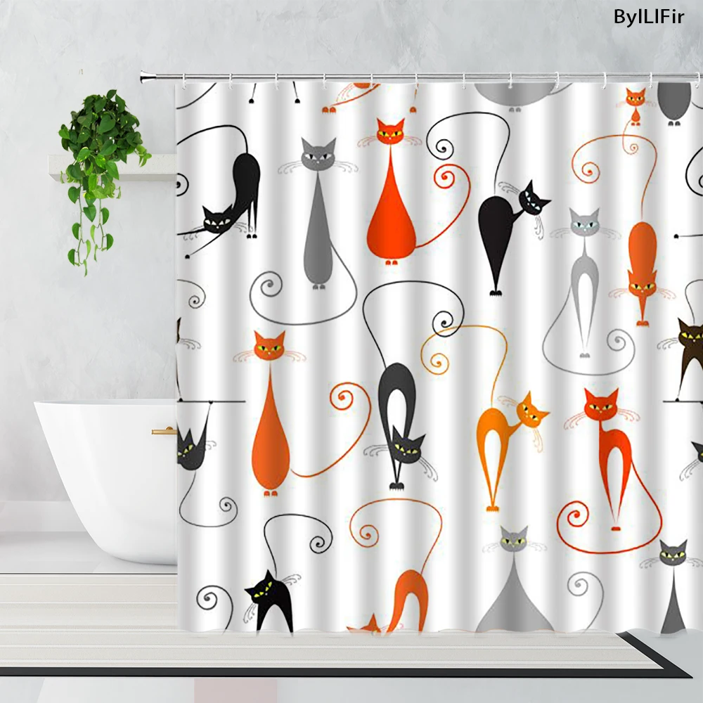 Занавески для ванной с рисунком оранжевых мультяшных кошек забавные креативные