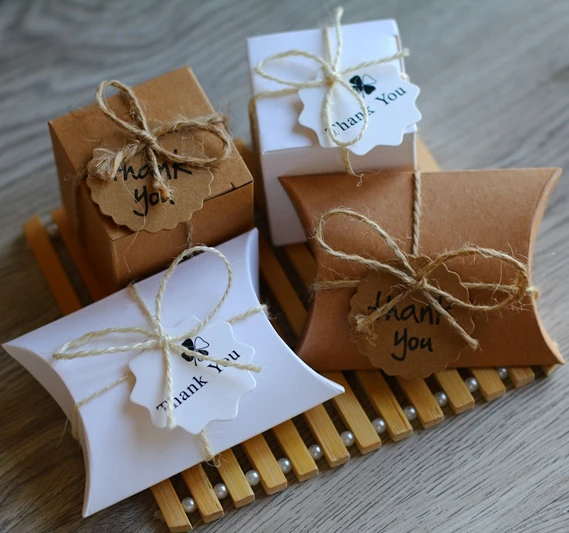 Подушка из крафт бумаги/квадратная коробка для конфет свадебные сувениры в