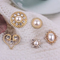 5pcs alloy creative rhinestone gold pearls pendant button ornaments jewelry earrings choker hair bag diy jewelry accessories