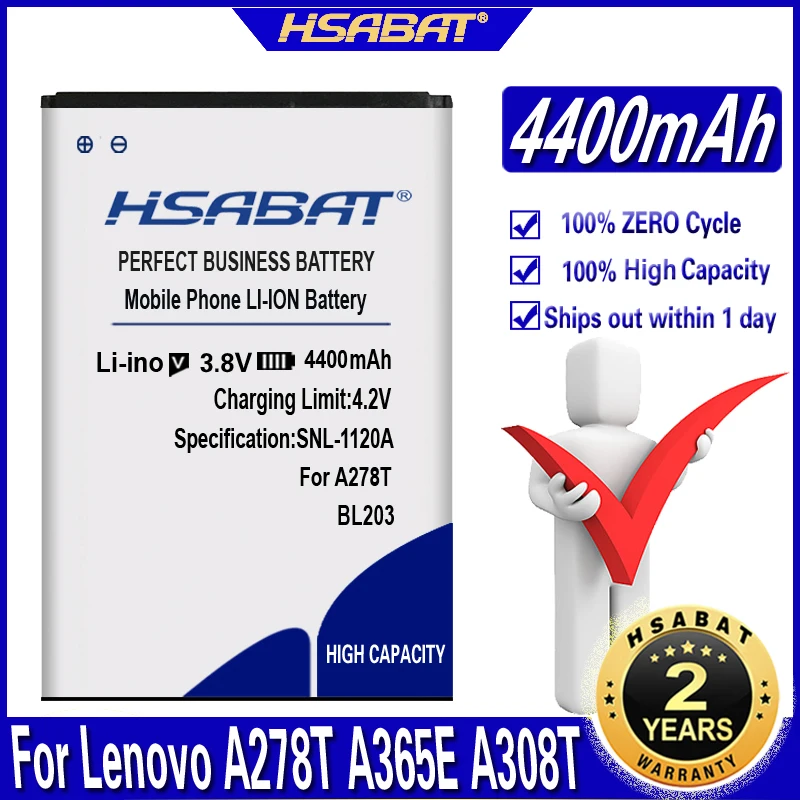 Аккумулятор HSABAT 4400 мАч BL203 BL214 BL236 для Lenovo A278T A365E A308T A369 A66 A318T A385E A300T A208T A218T A269 A305E