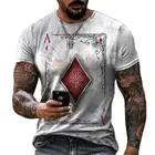 Модная мужская футболка в клетку с 3D принтом игральных карт, повседневный Свободный Топ большого размера с круглым вырезом и короткими рукавами