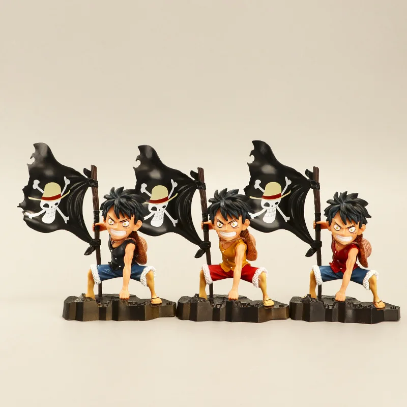 

Anime One Piece Black Red Yellow Tricolor Flag Raising Luffy Doll Decoration Toys Hobbies Figure Kawaii Children Action Figures