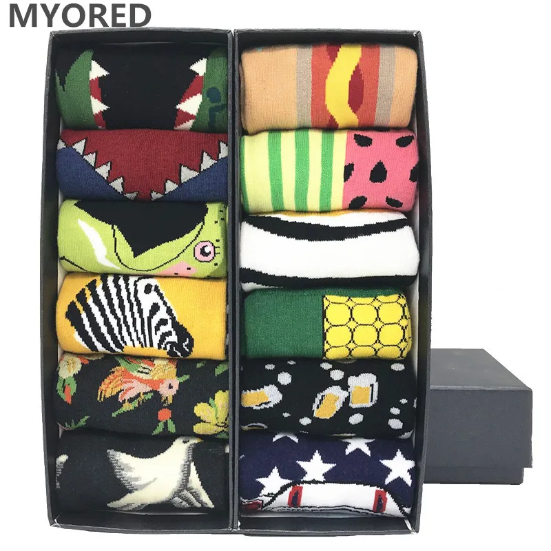 MYORED разноцветные вечерние носки 12 пар/лот яркие с мультяшными животными для