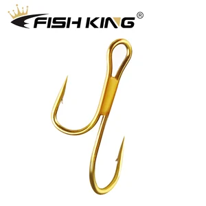 FISH KING, 20 шт., двойной рыболовный крючок из высокоуглеродистой стали, Золотой крючок с бородкой, 1 #2 #4 #6 #8 # Форель, щука, Крючки для рыбалки с окунем и кольцом