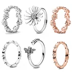 Новинка 2020, весеннее Аутентичное серебряное кольцо 925 пробы, сверкающие маргаритки, цветочные кольца корона, женские обручальные ювелирные изделия