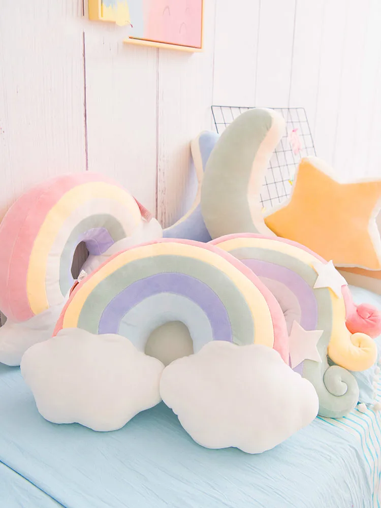 

Ins Cute Rainbow Shape Bedroom Cushion Pillow Sweet Cartoon Soft Irregular Shape