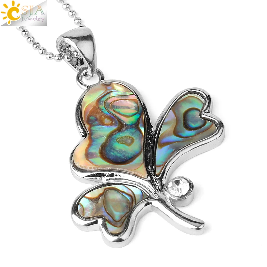 Женская подвеска из натурального абалона CSJA кулон в форме сердца фианита 3 листа