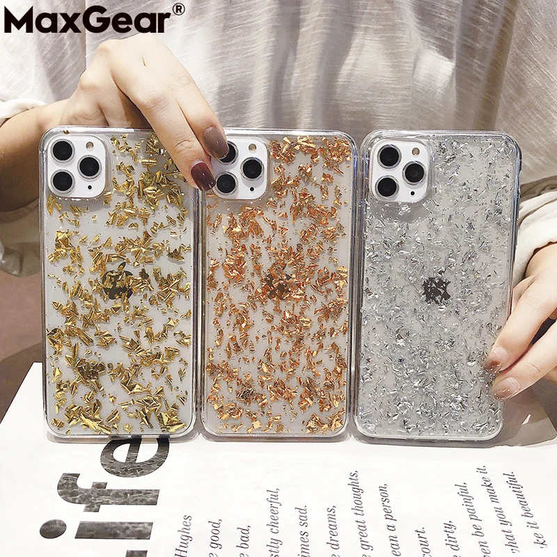 Прозрачный роскошный блестящий чехол с золотой фольгой для iPhone 11 Pro Max XS 6 S 7 8 Plus X XR