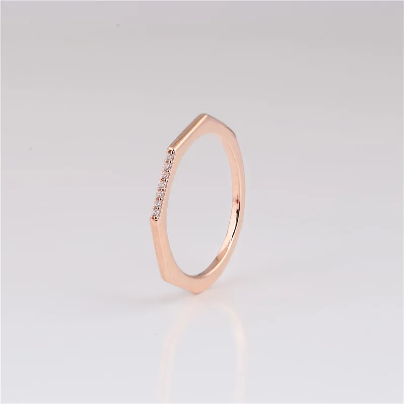 Кольцо из стерлингового серебра 925 пробы cz розовое золото многоугольное кольцо