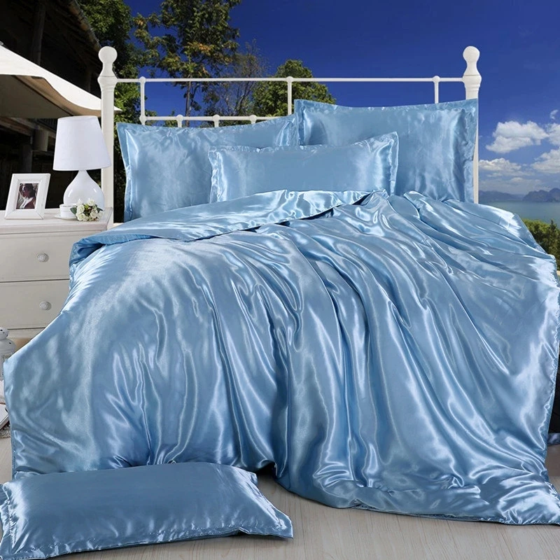 

2021 Solid Color Two-Piece Four-Piece Set Artificial Mulberry Silk Duvet Cover Bed Sheet Silk Simulation Silk Satin Duvet Cover