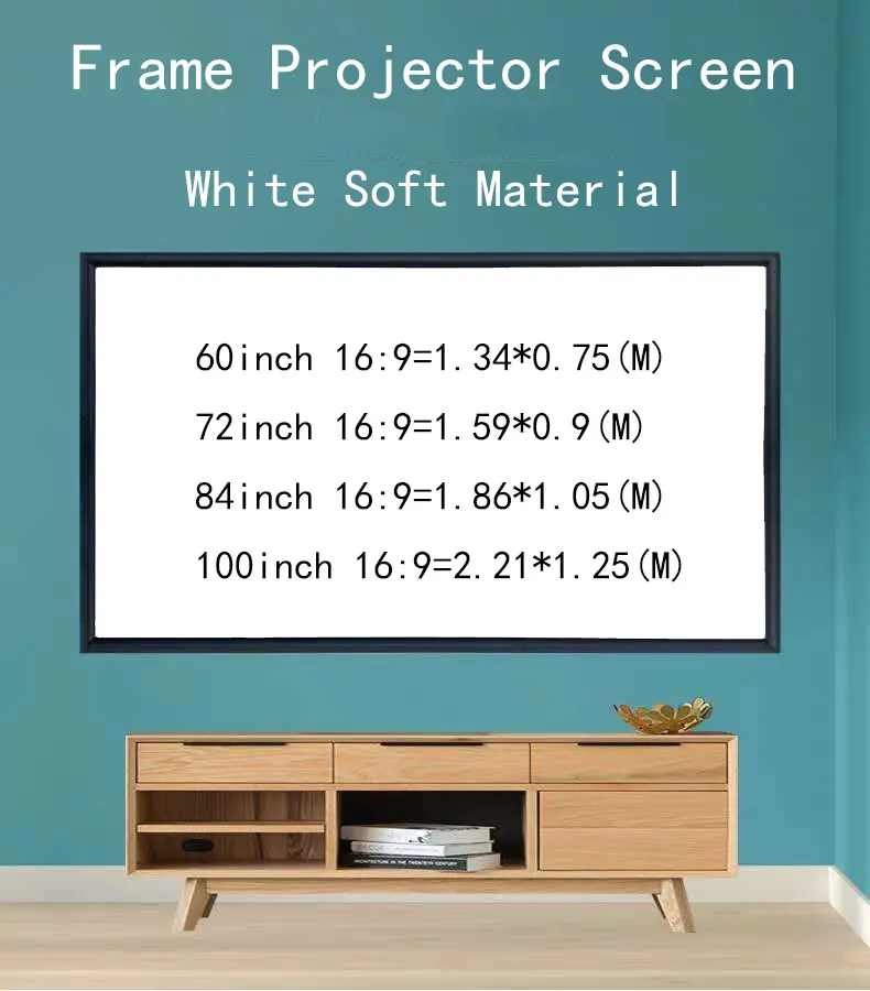 

Thinyou 60inch 72inch 84inch 100inch 16:9 Picture frame projector screen Wall Mounted White Soft Material narrow 1CM frame Home