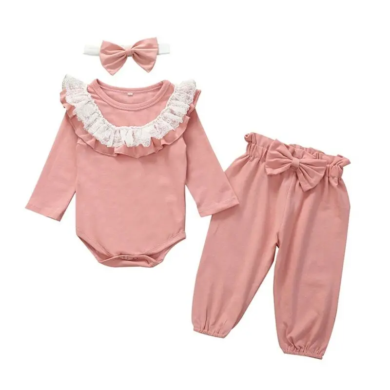 

Pudcoco 3pcs Baby Girl Clothes Newborn Infant Winter Warm Outfits Lace Ruffle Bodysuit lantern Pants Leggings Kids Clothes Set