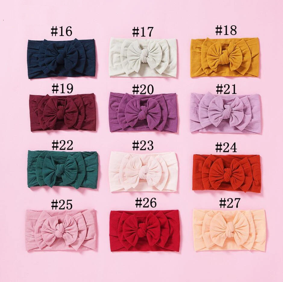 

12Pcs/Lot, Wholesale Kids Hair Bow Knotted Baby Headband Solid Double Bows Headwraps Girls Hair Accessories Turban Hairband